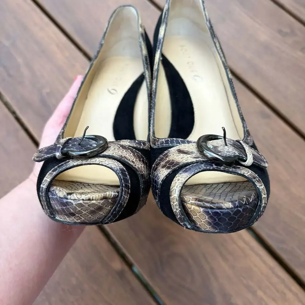 Boutique 9 Bubbles Black Suede & Snakeskin Print Leather Peep Toe Pumps Size 8